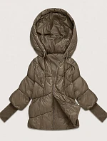Dámská bunda s pletenými manžetami, oversize, béžová (B6078-12)