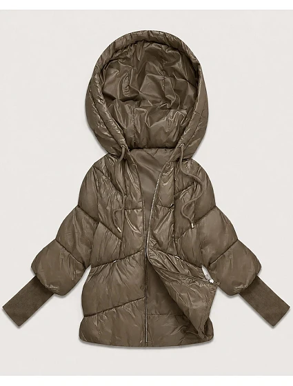Dámská bunda s pletenými manžetami, oversize, béžová (B6078-12) Dámská bunda s pletenými manžetami, oversize, béžová (B6078-12)