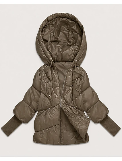 Dámská bunda s pletenými manžetami, oversize, béžová (B6078-12) Dámská bunda s pletenými manžetami, oversize, béžová (B6078-12)