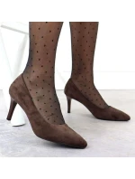 Dámské čokoládové semišové lodičky na jehlovém podpatku Sergio Leone 1336