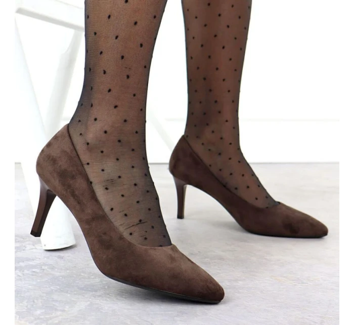 Dámské čokoládové semišové lodičky na jehlovém podpatku Sergio Leone 1336