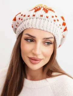 Dámská zimní čepice vlněná s motivem sněhových vloček a pomponem K457 béžová