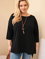 Dámská bavlněná blůza Plus Size asymetrická s náhrdelníkem černá