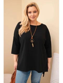 Dámská bavlněná blůza Plus Size asymetrická s náhrdelníkem černá