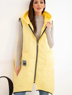 Dámská prošívaná vesta Plus Size s kapucí na zip žlutá