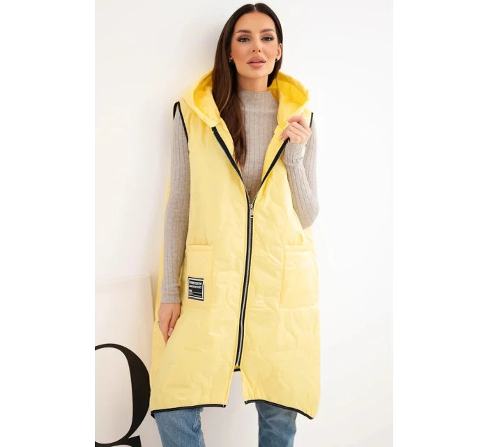 Dámská prošívaná vesta Plus Size s kapucí na zip žlutá