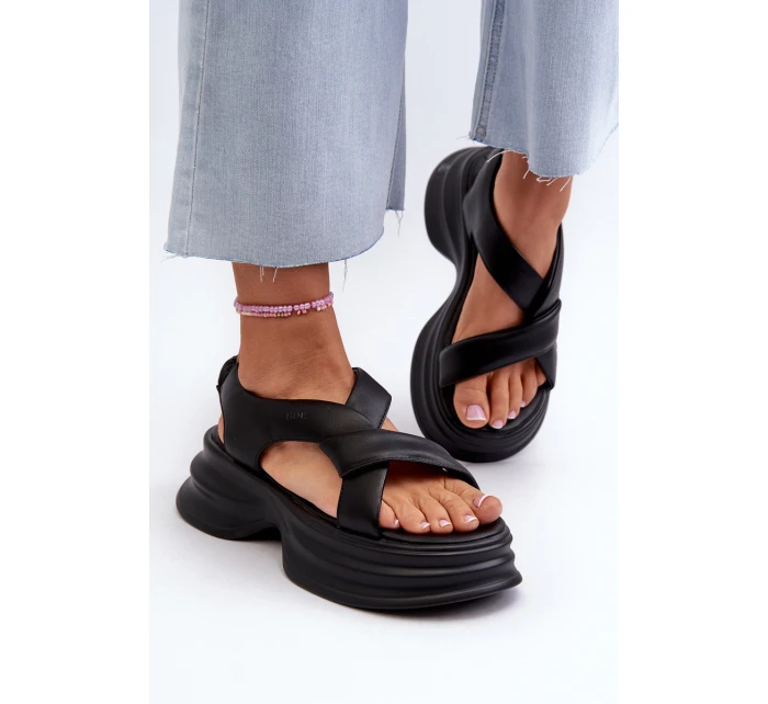 Zazoo 2743 Sametové sandály na podpatku Černé