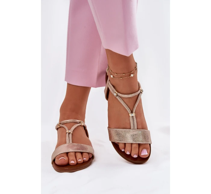 Dámské Plátěné Sandály S Pásky S.Barski KV51-120 Růžové Zlato Dámské Plátěné Sandály S Pásky S.Barski KV51-120 Růžové Zlato