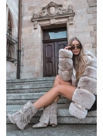 Dámské kotníkové boty na jehlovém podpatku s třásněmi a zlatými přezkami béžové model 21757497 - Boto