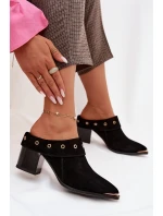 Semišové dámské kožené boty na podpatku D&A model 22031846 Černé - S.Barski