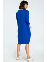 B083 Oversized šaty s přední kapsou - královská modř