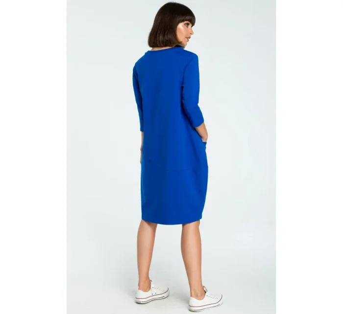 B083 Oversized šaty s přední kapsou - královská modř