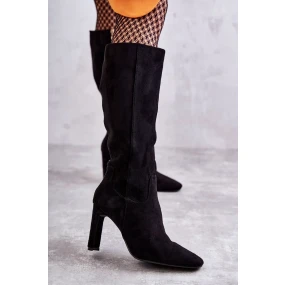 Dámské kozačky Na Vysokém Podpatku Eko-Semišové Černé Truly Love