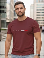 Koszulka męska bawełniana z napisem PARIS bordowy model 22316064 - FashionStreet