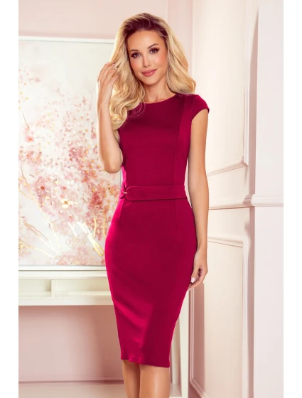 TAMARA - Elegantní dámské midi šaty v bordó barvě s páskem 301-4 TAMARA - Elegantní dámské midi šaty v bordó barvě s páskem 301-4