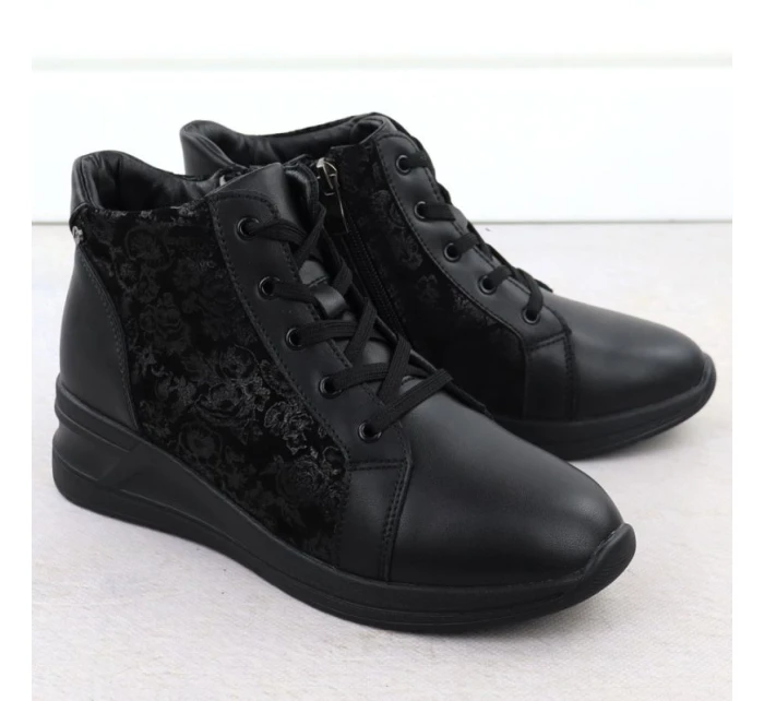 Dámské květované kožené boty na černé model 21905415 - FILIPPO