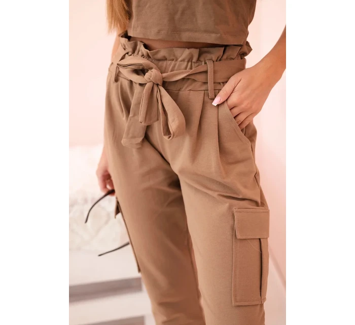 Dámské cargo kalhoty s vysokým pasem velbloud