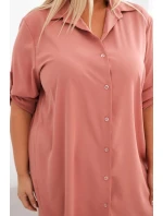 Dámská košilová šaty Plus Size s delším zadním dílem a model 21428151 rukávy tmavě pudrově růžová - K-Fashion