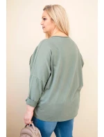 Dámská bavlněná blůza Plus Size s V výstřihem khaki Dámská bavlněná blůza Plus Size s V výstřihem khaki