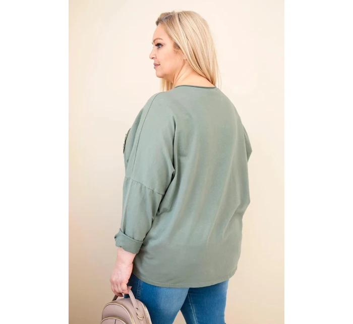 Dámská bavlněná blůza Plus Size s V výstřihem khaki Dámská bavlněná blůza Plus Size s V výstřihem khaki