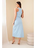 Dámské bavlněné midi šaty bez rukávů s řasením modrá