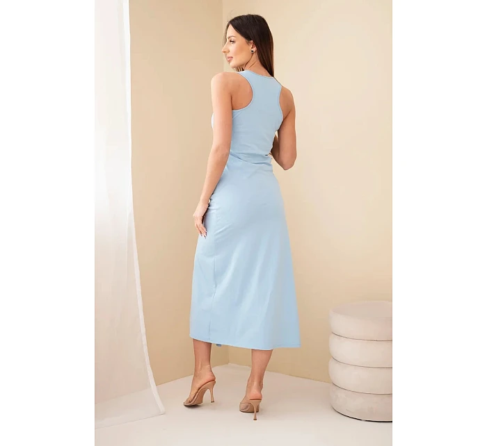 Dámské bavlněné midi šaty bez rukávů s řasením modrá