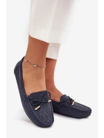 Dámské mokasíny s květinovým vzorem a šněrováním modré model 21704494 - Boto