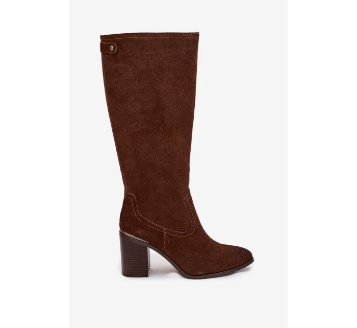 Dámské kozačky z přírodního semiše s vyhřátým podpatkem sloup Sergio Leone KZ25668-S hnědé Dámské kozačky z přírodního semiše s vyhřátým podpatkem sloup Sergio Leone KZ25668-S hnědé