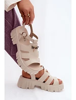 Kožené dámské sandály na platformě s vážkou Vinceza 79627 Béžové