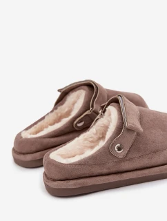 Dámské pantofle s páskem a kožíškem Rilena – tmavě béžové