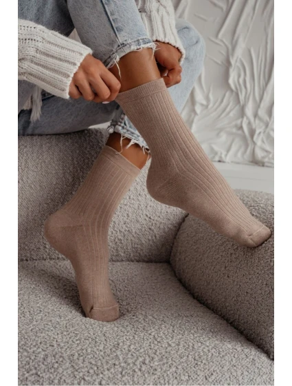 Dámské froté ponožky s proužky – béžové Dámské froté ponožky s proužky – béžové
