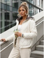 Kurtka przejściowa damska pikowana z kapturem ecru model 22025081 - FashionStreet