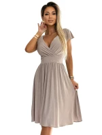 425-10 MATILDE Šaty s výstřihem a krátkými rukávy - béžové se třpytkami 425-10 MATILDE Šaty s výstřihem a krátkými rukávy - béžové se třpytkami