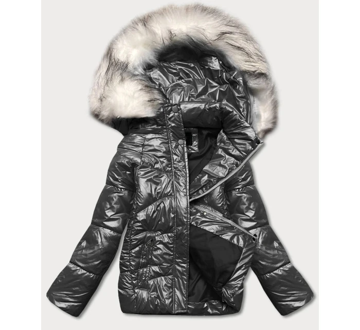 Černá krátká dámská zimní károvaná bunda (16m9052-392) Černá krátká dámská zimní károvaná bunda (16m9052-392)