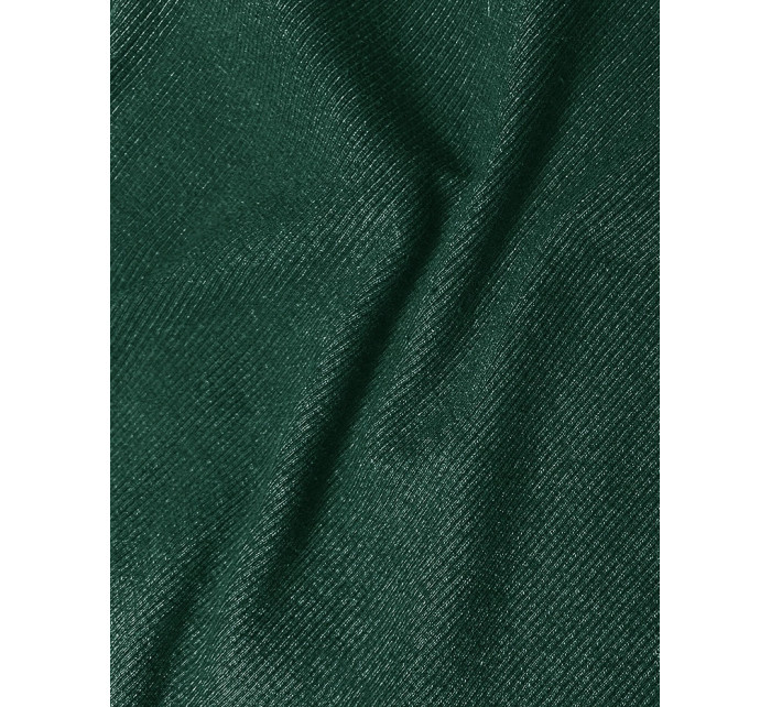 Vypasované žebrované šaty v lahvově zelené barvě s kulatým výstřihem (5131-38)
