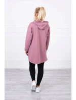 Mikina s delšími zády a kapucí tmavě růžová