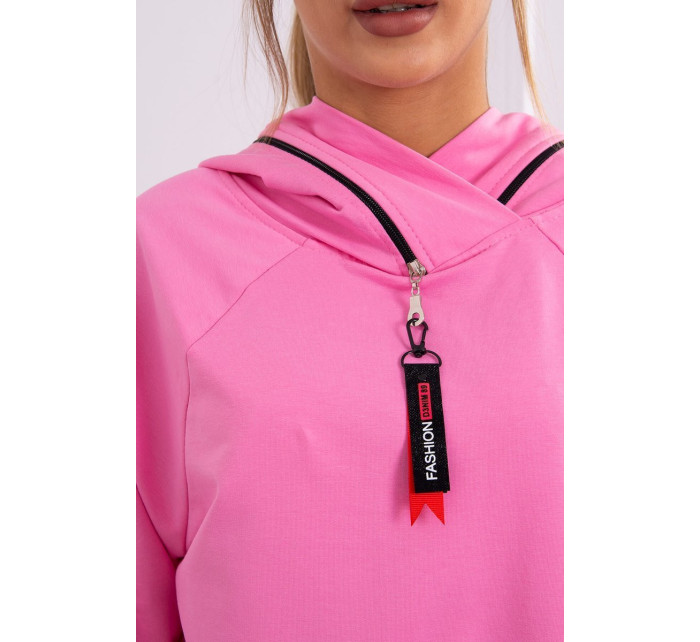 Světle růžová tunika na zip s kapucí Oversize