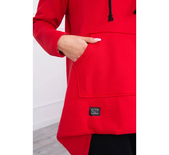 Zateplená mikina s dlouhými zády a kapucí červená