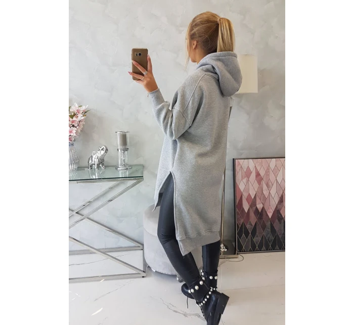 Zateplená mikina s bočními rozparky šedá