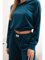 Dámská souprava z veluru s širokými nohavicemi a mikinou s kapucí model 21232345 - K-Fashion Dámská souprava z veluru s širokými nohavicemi a mikinou s kapucí model 21232345 - K-Fashion
