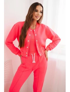 Dámská bavlněná 3-dílná souprava s mikinou, topem a tepláky růžový neon