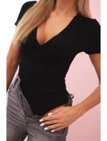 Dámské bavlněné body s dekoltem do V a řasením černá