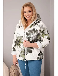 Jarní dámská bunda Plus Size s květinovým vzorem khaki