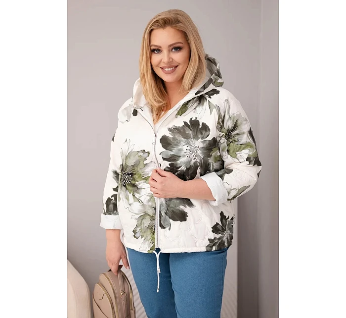 Jarní dámská bunda Plus Size s květinovým vzorem khaki