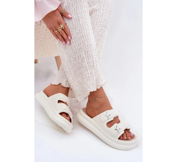 Dámské pěnové pantofle na platformě – ecru