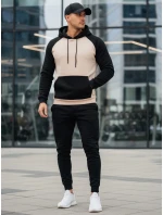 Pánská základní mikina s kapucí béžová FashionStreet BX5890 Pánská základní mikina s kapucí béžová FashionStreet BX5890