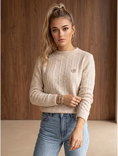 Sweter damski z warkoczowym splotem beżowy FashionStreet MY2675
