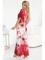 Vzdušné maxi šaty s obálkovým výstřihem a květinovým vzorem RED model 21151839 - numoco basic Vzdušné maxi šaty s obálkovým výstřihem a květinovým vzorem RED model 21151839 - numoco basic