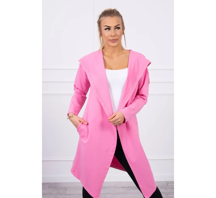 Dlouhý kabát s kapucí světle růžový