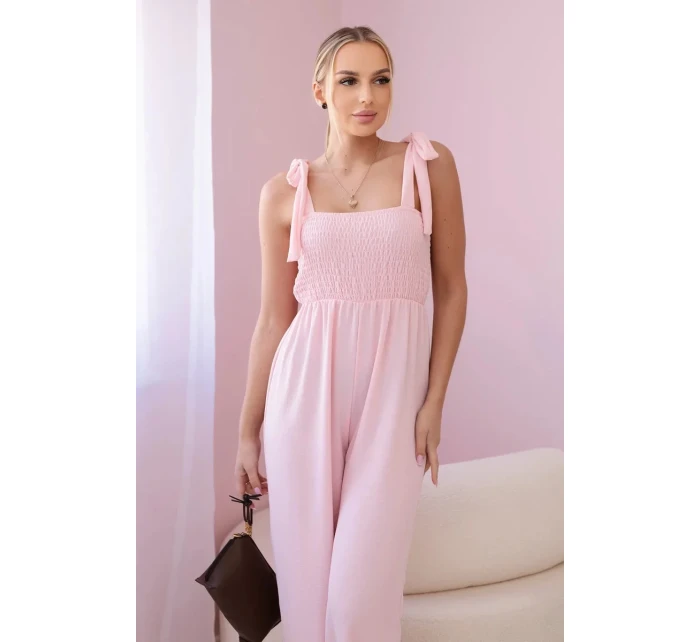 Overal na ramínka s volánkovým topem pudrově růžová